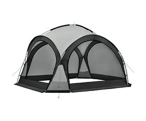 Tonnelle de Camping à Éclairage Guirlande Lumineuse 96 LED Tente Imperméable Moustiquaires Pavillon Jardin Panneaux Latéraux Amovibles Polyester 345 x 345 x 247 cm Gris Foncé Gris Clair