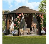 Tonnelle de Jardin 3.3x3.3m en Fer avec Bac à Fleurs, 4 Parois Latérales, Stable, Résistant au Vent et aux Intempéries, Gris
