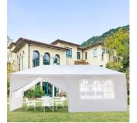 Tonnelle de jardin 3 m x 6 m avec 6 Parois, En acier toile polyester, Blanc
