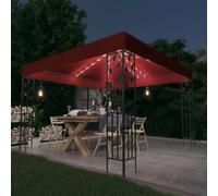 Tonnelle de jardin 3 x 3 m avec guirlande lumineuse LED en bordeaux, construction en acier avec revêtement en poudre, protection UV, toit pare-soleil pour terrasse et balcon, résistant aux intempéries