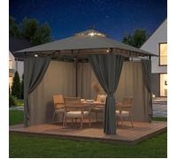 Tonnelle de Jardin 3x3 avec Éclairage, Imperméable Deluxe Tonnelle, Pergola Jardins Exterieur pour 4-6 Personnes, Gris