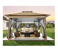 Tonnelle de jardin 3x3 étanche, stable et résistant à l'hiver -3,65 x 3,65 m- Imperméable, Anti-UV-Brun