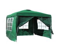 Wiltec Tonnelle de Jardin 3x3m Verte avec Panneaux latéraux Amovibles Grandes fenêtres Tente Fête Camping Pergola Terrasse Parasol Festivités