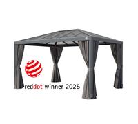 Tonnelle de Jardin 3x4 m avec Toit en Polycarbonate - Hardtop Pavillon avec 4 Parois latérales en gris