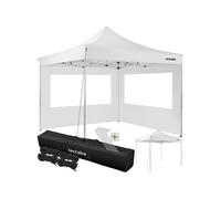 tectake® Pavillon de Jardin pliant en Aluminium 3 x 3 m, imperméable | 2 Panneaux latéraux, Protection anti-UV, réglable en Hauteur, Câbles de Tension, Piquets et Sac de Transport inclus, blanc