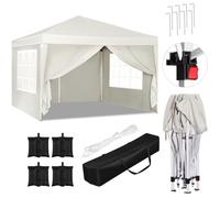 WOLTU Barnum 3x3m Pop up Tonnelle de Jardin Pliante avec Sac de Sable Beige | UPF 50+ UV, imperméable, hauteur ajustable, vent stable, avec sacs de sable, Jardin