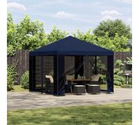 Tonnelle de jardin avec parois latérales 3 x 3 m, bleu, polyester et acier | Parois latérales, structure en acier robuste, toit en polyester imperméable, montage facile, design urbain industriel