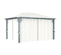 Tonnelle de jardin avec rideaux - 400 x 300 cm - En aluminium crème - Toit Oxford imperméable avec protection UV - Filet anti-insectes - Pour terrasse, fêtes en plein air et réunions de famille