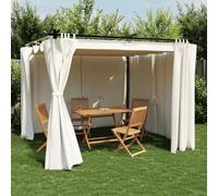 Tonnelle de jardin avec rideaux - Crème - 3 x 3 m - Cadre en acier robuste - Avec toit rétractable - Imperméable et résistant aux UV - Pour fête sur le patio en plein air - Armature anthracite