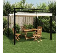 Tonnelle de jardin avec toit extensible, 3 x 3 m, crème, cadre en aluminium, pergola d'extérieur robuste, pour terrasse et jardin, protection solaire polyvalente
