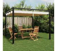 Tonnelle de jardin avec toit extensible crème 3 x 3 m, cadre en acier, polyester avec revêtement PA résistant aux intempéries, toit de terrasse, protection solaire, idéale pour jardin, fête, barbecue