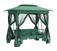 vidaXL Tonnelle de jardin banc pivotant convertible tissu vert acier