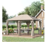 Tonnelle de jardin barnum pavillon style colonial double-toit toiles latérales amovibles 4L x 3l x 2,72H m kaki