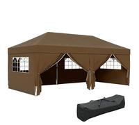 Tonnelle barnum pliant pop-up 5,9L x 2,95l x 2,85H m 6 parois latérales amovibles 4 fenêtres sac de transport chocolat Marron