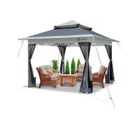 VOUNOT® Tonnelle de Jardin Extérieur 3.6x3.6m avec Moustiquaire Barnum Anti-UV Respirable Tente de Réception Cadre en Acier Toits Doubles Belvédère Jardin Terrasse Gris