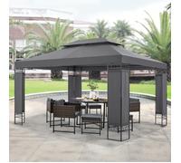 Tonnelle de Jardin Stylée Tente de Réception avec Toile Imperméable en Polyester Structure Solide en Acier 400 x 300 x 265 cm Gris Foncé