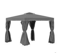 Tonnelle de jardin - Outsunny - 3 x 3 m - barnum avec toit double, rideaux et moustiquaire - cadre en aluminium - gris foncé