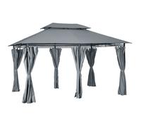 Tonnelle de jardin - Outsunny - pavillon style colonial double toit toiles latérales - acier - 3x4x2,8m - gris