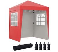 Outsunny Tonnelle de Jardin Pliante Pop-up 2 x 2 m Tente de réception Hauteur réglable 3 Niveaux Anti-UV 30+ 3 parois latérales avec 4 Sacs de Sable et 1 Sac de Transport Tissu Oxford Acier Rouge