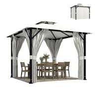 Outsunny Tonnelle de Jardin Extérieur 3x3m Pavillon de Jardin, Structure Robuste en Métal, Toit Double, Barnum avec Rideaux, Crochets de Plafond, Anti-UV UPF50+, pour Fête et Terrasse, Crème