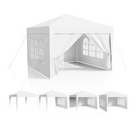 Tonnelle de Jardin Pliable 3x3, Pergola-PE Imperméable avec 4 Parois Latérales, Chapiteau UV 50+, Tente de Fête-Plage-Camping-Marché, Auvent avec Fenêtres, Chapiteau Cadres en Acier, Blanc Nacré