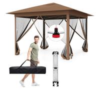 Tonnelle de Jardin Pliable 3x3m - Moustiquaire, Cadre en Acier, Tente de Reception, Imperméable, UV 50+ pour Camping, Fêtes, Marron
