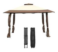 Tonnelle de Jardin Pliant Pop-Up - RELAX4LIFE - 4X4M - Double Auvent -Anti-UV50+ - 3 Hauteurs Réglables - Sac de Transport - Marron