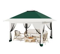 Tonnelle de jardin pliante 3,65 x 3,65 M, Pop Up Gazebo, Tente de Canopée, Moustiquaire, Rapide, 4 Sacs de Sable, Vert et Gris