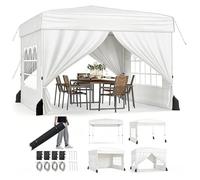 Tonnelle de Jardin Pliante 3x3 m GIANTEX Tente de Réception Pop-Up avec 4 Parois Amovibles Gazebo Portable Imperméable Blanc