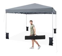 Tonnelle de Jardin Pliante, GIANTEX, 3x3 m Barnum Imperméable, Hauteur Réglable, Sac de Transport, 4 Sacs de Sable, 8 Piquets, Gris