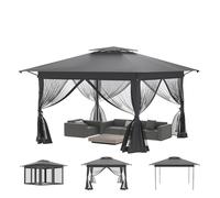 Tonnelle de jardin Pop Up 4 x 4 m, imperméable, protection UV, stable, pliable, en 3 niveaux, hauteur réglable, avec 4 panneaux latéraux moustiquaires, double toit, avec sac de transport, anthracite