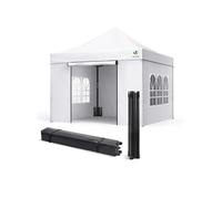 Tonnelle de jardin renforcée 3x3m pliable avec 4 parois et sac de transport a roulette blanche