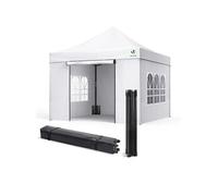 Tonnelle de jardin renforcée 3x3m pliable avec 4 parois et sac de transport a roulette blanche
