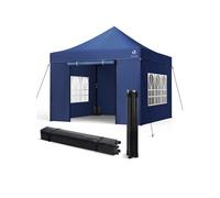 VOUNOT® Tonnelle de Jardin Pliante 3 * 3m Renforcé avec 4 Parois Mur fenêtre Tente en Polyester Imperméable pour Festival Jardin Camping Sac de Transport et Sacs de Sable Inclus Bleu