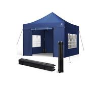 VOUNOT Tonnelle de jardin renforcée 3x3m pliable avec 4 parois et sac de transport a roulette bleue