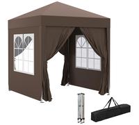 Tonnelle De Jardin Tente Pliante Barnum Pop-Up 2 X 2 M 4 Parois Lat?Rales Amovibles 2 Fen?Tres Sac De Transport Pour Camping, Festival, Plage, Jardin Chocolat