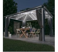 Tonnelle - MOTHINESSTO - LY5843 - 4x3 m - Aluminium - Rideaux et lumières LED blanc chaud