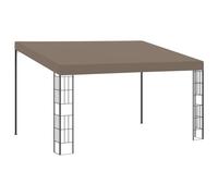 Tonnelle Murale, 4x3 m avec Toit en Polyester, Structure Acier Thermolaqué, Pergola Jardin Exterieur Fixe, pour Terrasse et Jardin, Protection UV, Couleur Taupe, 4 x 3 x 2.05/2.62 m