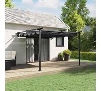Tonnelle murale en acier anthracite, toit rétractable, résistant aux UV, imperméable, 3 x 3 m, pour jardin, terrasse, auvent, protection solaire robuste pour l'extérieur