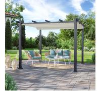 Tonnelle/Pergola aluminium 3x3m toile coulissante rétractable - Gris Ecru - Hero