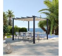 Avril Paris Tonnelle/Pergola aluminium 3x3m toile coulissante rétractable - Gris/Ecru-OHIO