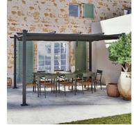 Avril Paris Tonnelle Pergola Aluminium 3x4 m Anthracite - Toile en 100% Polyester Coulissante Rétractable Grise - Pergola Jardin Exterieur - Résistante aux UV - Toile Densité 180 g/m2 - BERCY XL