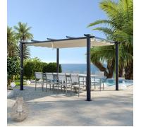 Tonnelle/Pergola aluminium 3x4m toile coulissante rétractable - Gris / ECRU - OHIO XL