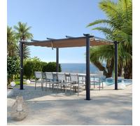 Tonnelle/Pergola aluminium 3x4m toile coulissante rétractable - Gris / Taupe - OHIO XL