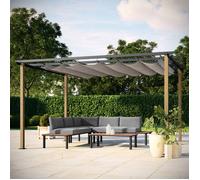 Tonnelle/Pergola en aluminium 3x4m toile coulissante rétractable - bois et gris - HAWAI