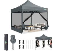 Tonnelle Pliable 3x3m Imperméable avec Moustiquaire - Barnum Hauteur Réglable pour Terrasse/Fête/Camping (Gris)