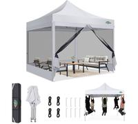 Tonnelle Pliable 3x3m Imperméable avec Moustiquaire - Barnum Hauteur Réglable pour Terrasse/Fête/Camping (Blanc)