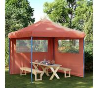 Tonnelle pliable pop-up avec 2 panneaux latéraux, auvent rouge terre cuite pour jardin, cour, gazebo