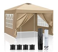 Tonnelle Pliant 3x3 m, Tonnelle de Jardin Imperméable avec 4 côtés, 4xsacs de sable,Pour la randonnée/Camping/Pique-niques, Kaki