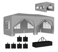 Tonnelle pliante 3 x 6m Pop Up - Outsunny - Hauteur ajustable - sac de transport et sacs de sable - Gris clair